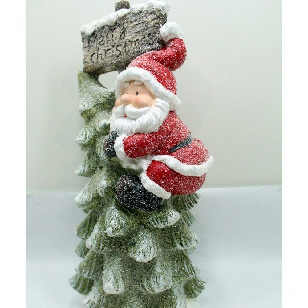 Estatueta Natalina Papai Noel árvore Placa Luzes Leds 45cm - 3