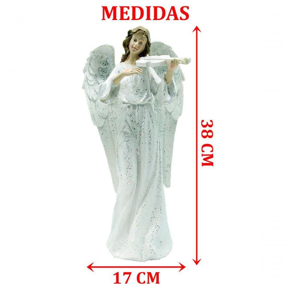 Anjo Decorativo Musico Violinista Branco Enfeite Resina 38cm - 2