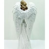 Anjo Decorativo Musico Violinista Branco Enfeite Resina 38cm