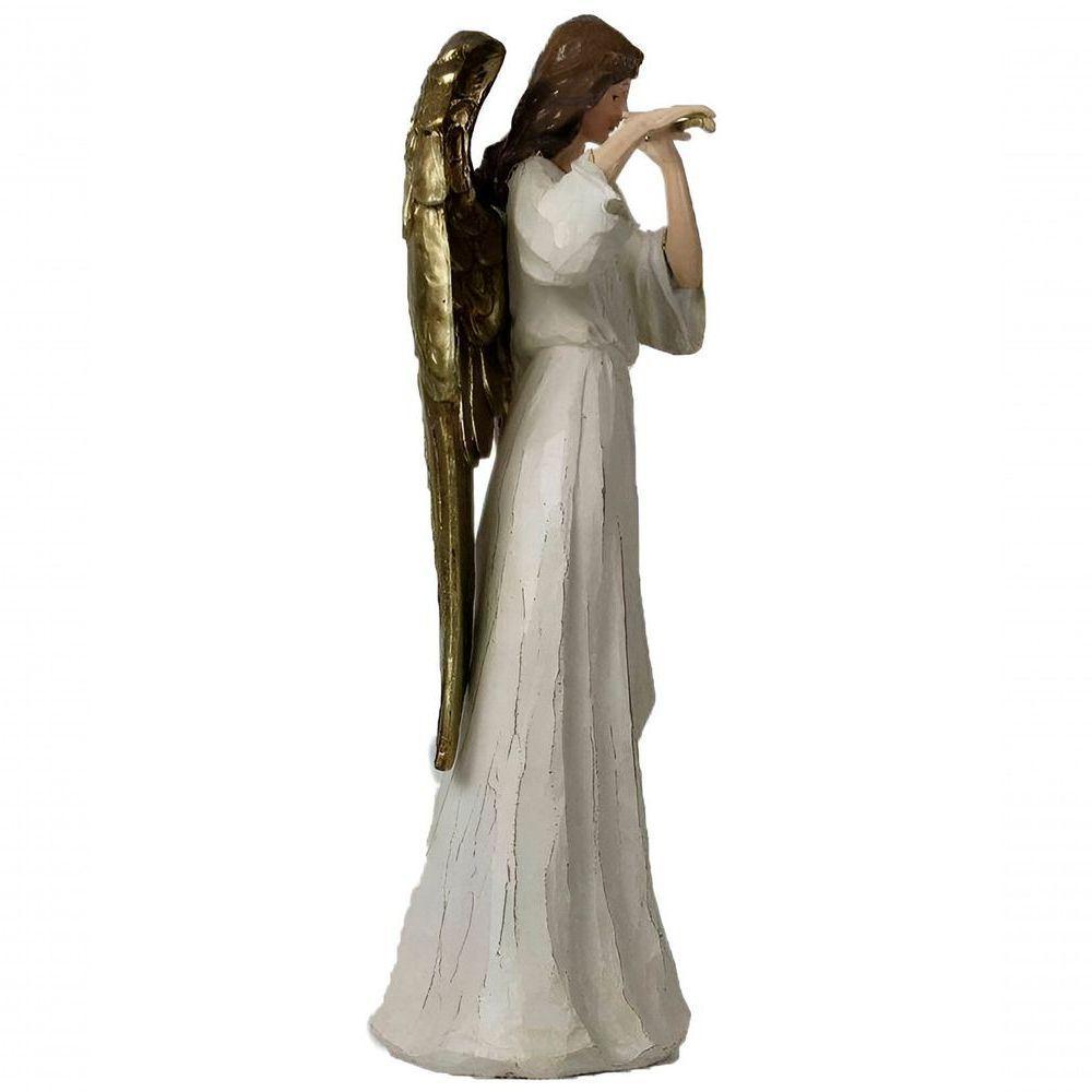 Anjo Decorativo Musico Flauta Ouro Resina Natal Enfeite 38cm - 4