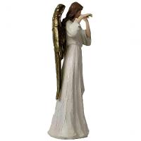 Anjo Decorativo Musico Flauta Ouro Resina Natal Enfeite 38cm