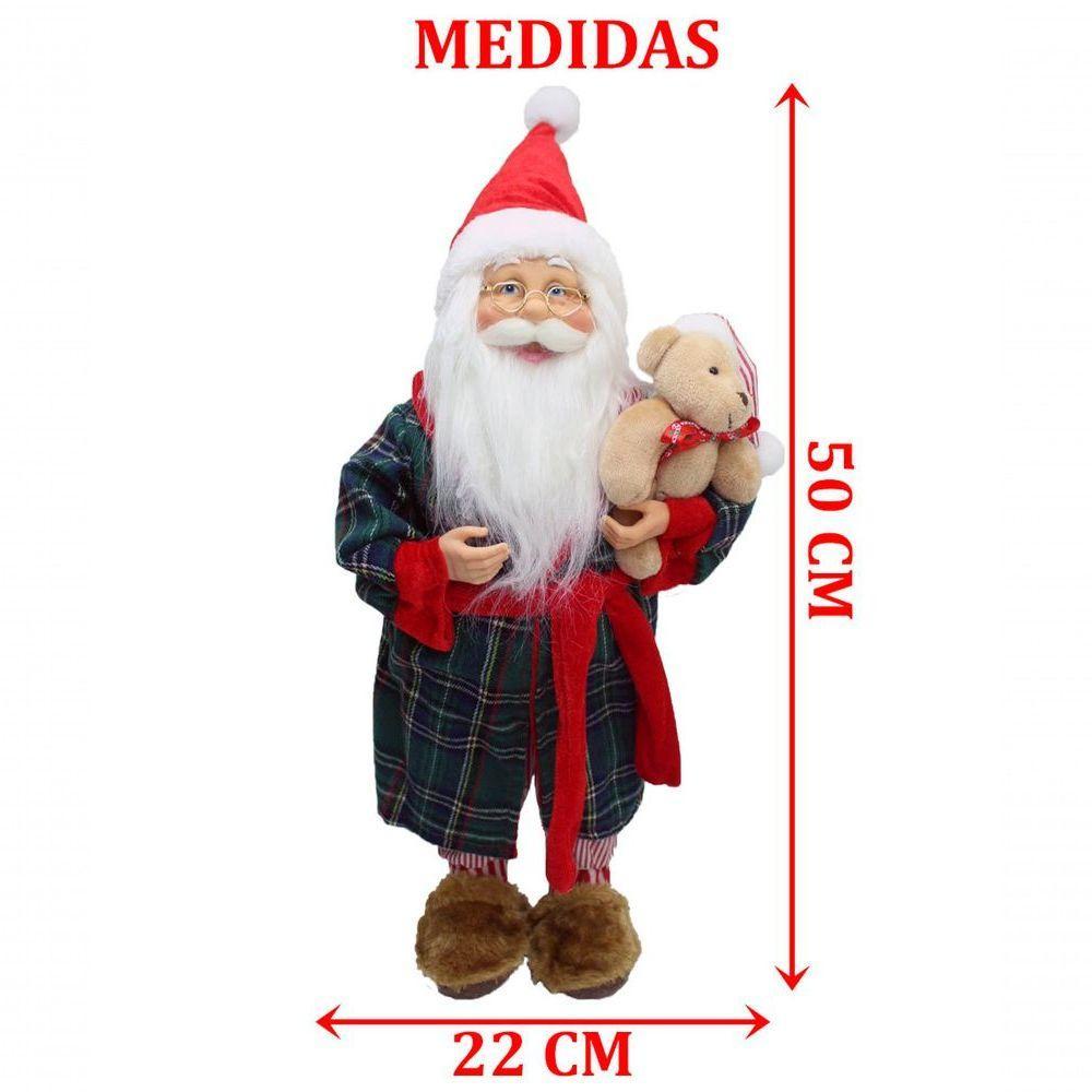Boneco Papai Noel Decoração Pijama Roupão Com Ursinho 50cm - 2