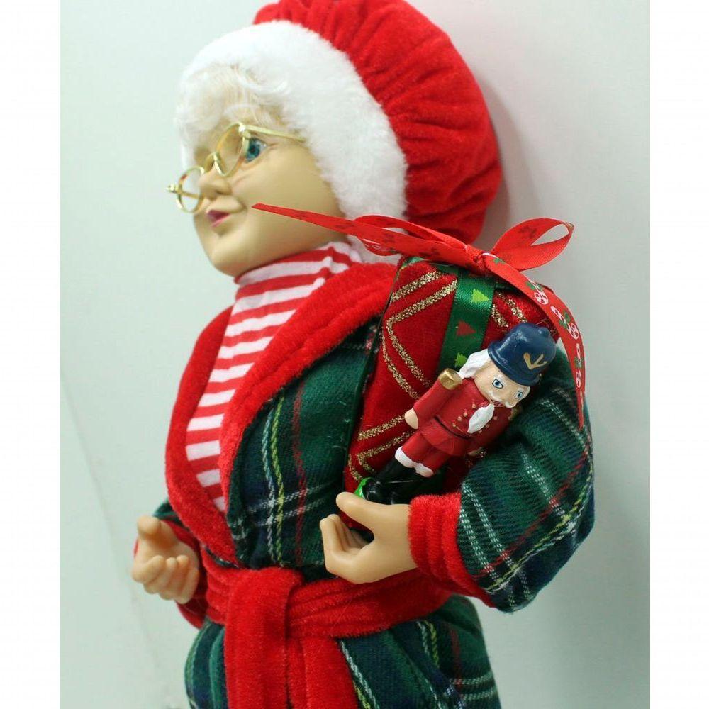 Boneca Mamãe Noel Decoração Roupão Pijama Com Presentes 47cm - 3