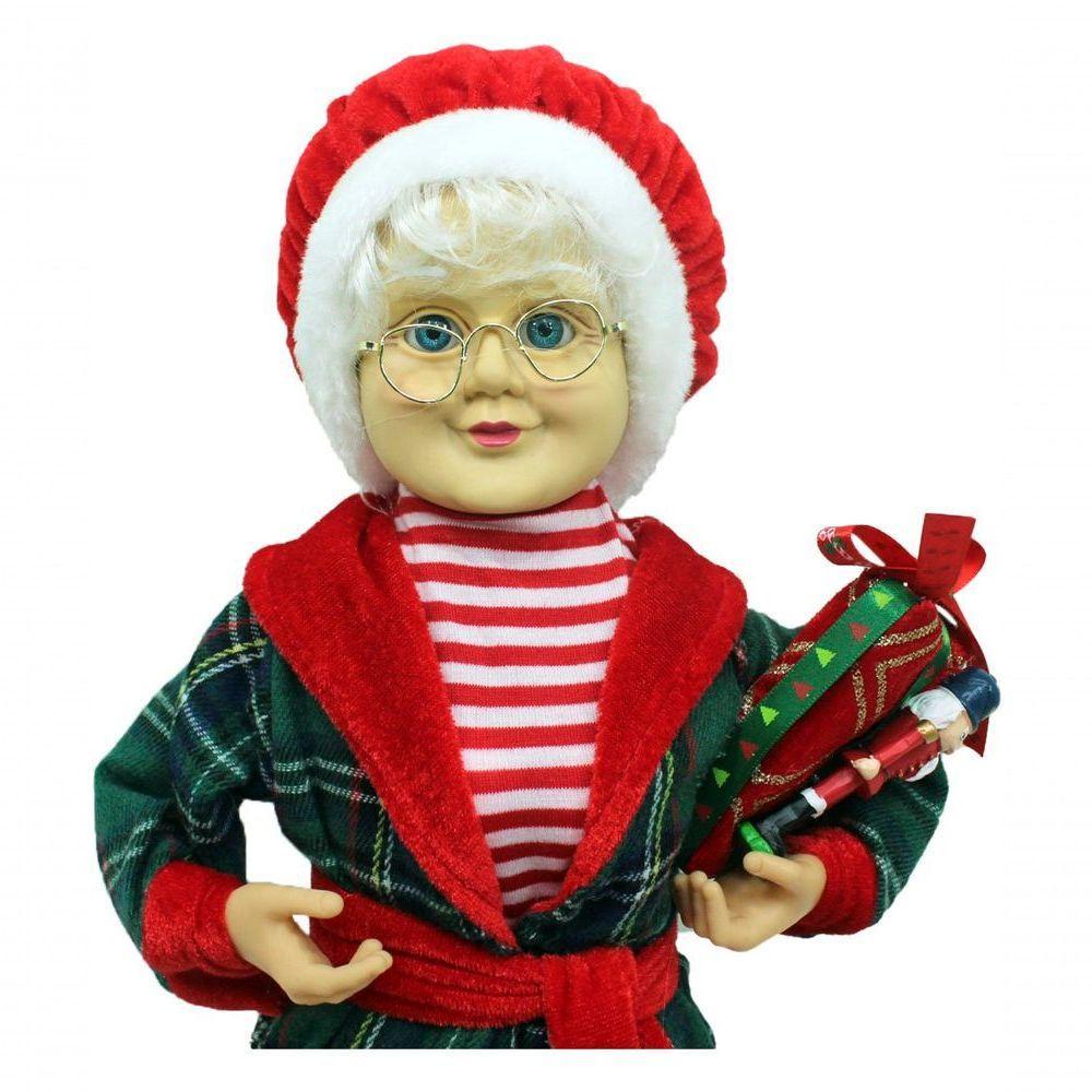 Boneca Mamãe Noel Decoração Roupão Pijama Com Presentes 47cm - 4