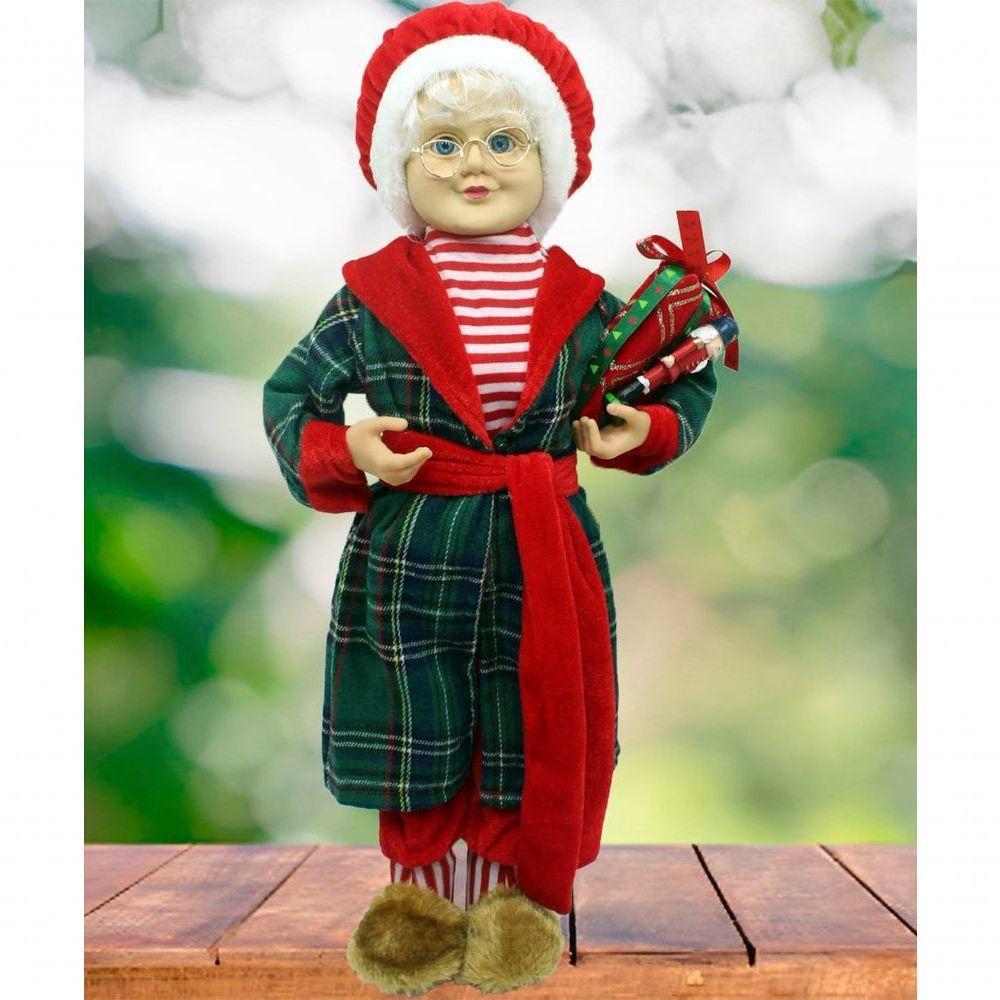 Boneca Mamãe Noel Decoração Roupão Pijama Com Presentes 47cm - 5