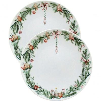 Kit Jogo Prato Raso Jantar 8pçs 8 Pessoas Noite Feliz 28cm