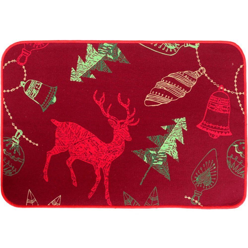 Tapete Capacho Porta Decoração Rena Vermelho Enfeite 39x59cm - 1