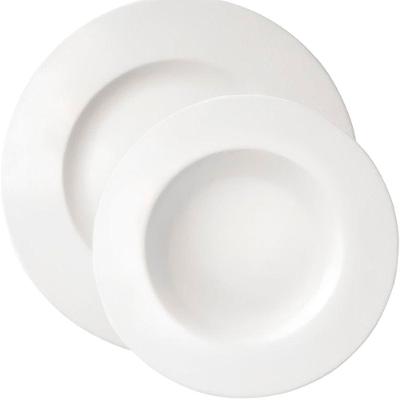 Kit Jogo Pratos Raso Fundo 4pçs 2 Pessoas Aba Larga Branco