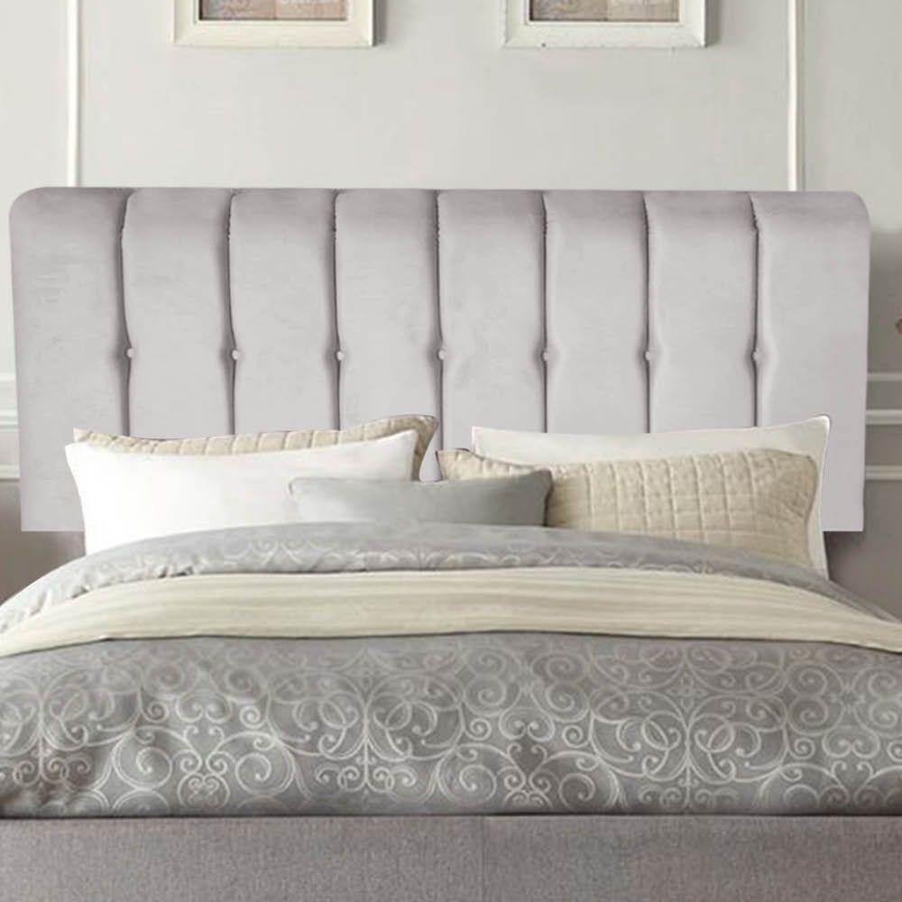 Painel Estofada Kiara 195cm King Size Box Quarto Suede Cinza Claro - Gat Magazine - 1