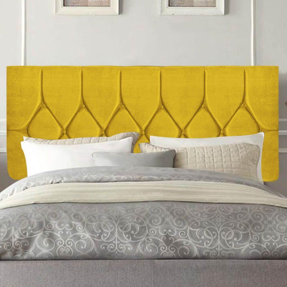 Painel Estofada Istambul Botão Capitonê 90cm Solteiro Para Cama Box Quarto Suede Amarelo - Gat Magazine - 1