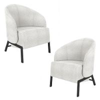 Kit 2 Poltronas Decorativa Sala De Estar Kenya Pés Em Ferro Bouclê Preto/cinza G33 - Gran Belo - 1