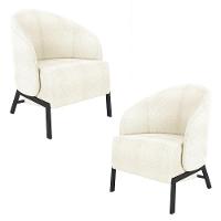 Kit 2 Poltronas Decorativa Sala De Estar Kenya Pés Em Ferro Bouclê Preto/off White G33 - Gran Belo - 1