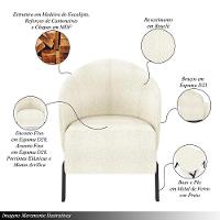 Kit 2 Poltronas Decorativa Sala De Estar Kenya Pés Em Ferro Bouclê Preto/off White G33 - Gran Belo - 6