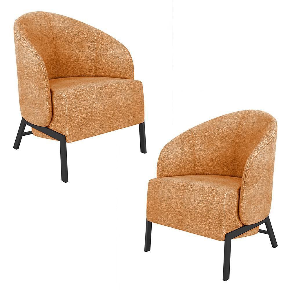Kit 2 Poltronas Decorativa Sala De Estar Kenya Pés Em Ferro Bouclê Preto/terracota G33 - Gran Belo - 1