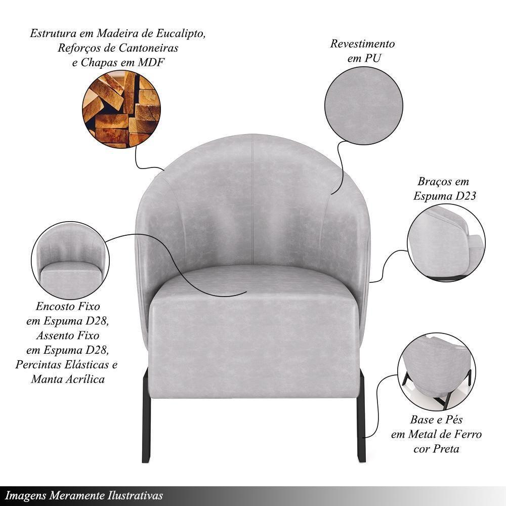 Kit 2 Poltronas Decorativa Sala De Estar Kenya Pés Em Ferro Pu Preto/cinza G33 - Gran Belo - 6