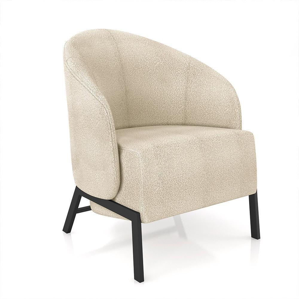 Kit 2 Poltronas Decorativa Sala De Estar Kenya Pés Em Ferro Bouclê Preto/bege G33 - Gran Belo - 8