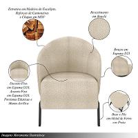 Kit 2 Poltronas Decorativa Sala De Estar Kenya Pés Em Ferro Bouclê Preto/bege G33 - Gran Belo - 3