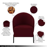 Kit 2 Poltronas Decorativa Sala De Estar Kenya Pés Em Ferro Veludo Preto/bordô G33 - Gran Belo - 6