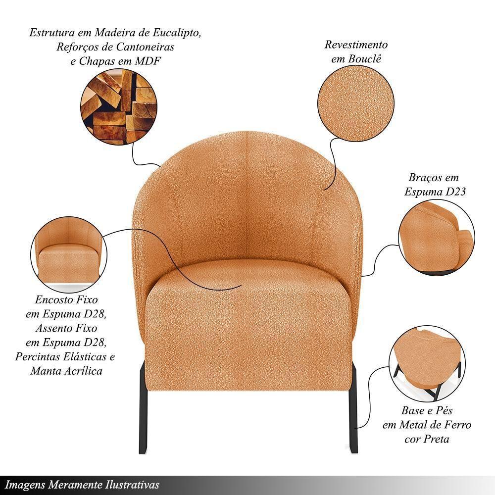 Poltrona Decorativa Sala De Estar Kenya Pés Em Ferro Bouclê Preto/terracota G33 - Gran Belo - 5