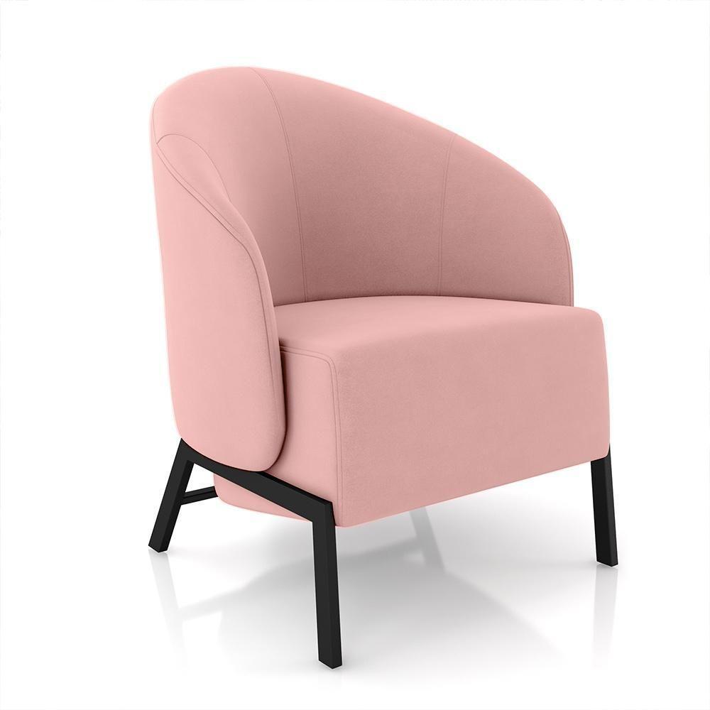 Kit 2 Poltronas Decorativa Sala De Estar Kenya Pés Em Ferro Veludo Preto/rosê G33 - Gran Belo - 3