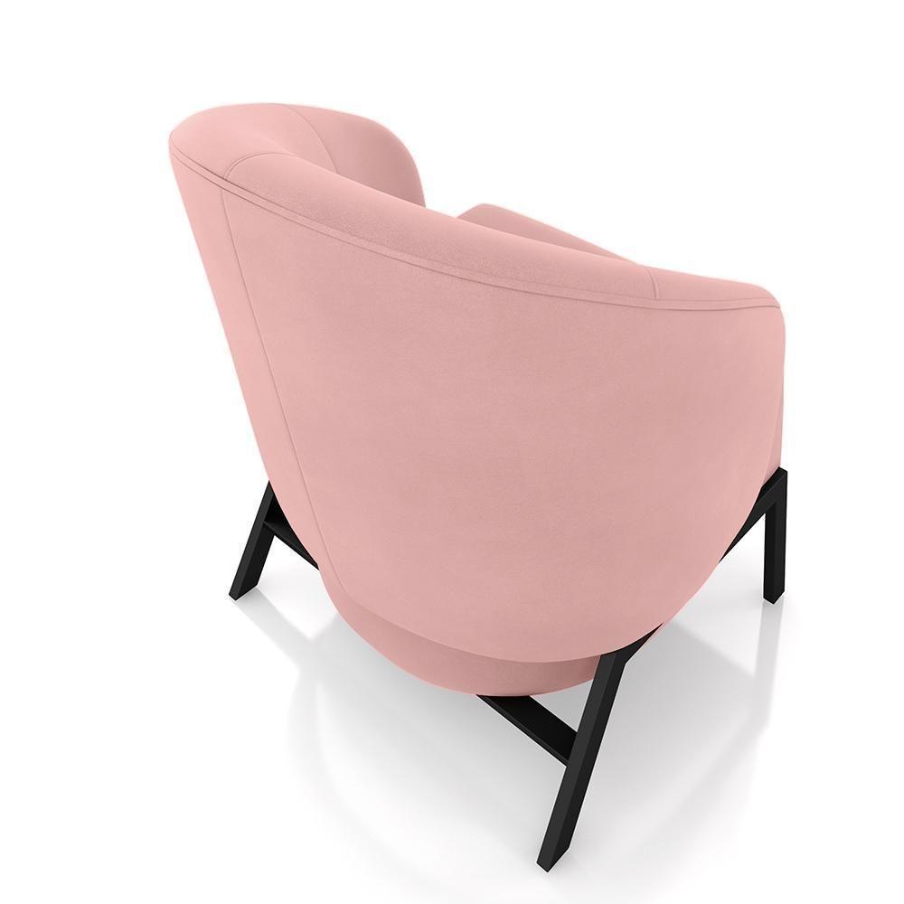 Kit 2 Poltronas Decorativa Sala De Estar Kenya Pés Em Ferro Veludo Preto/rosê G33 - Gran Belo - 5
