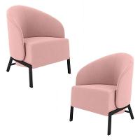 Kit 2 Poltronas Decorativa Sala De Estar Kenya Pés Em Ferro Veludo Preto/rosê G33 - Gran Belo - 1