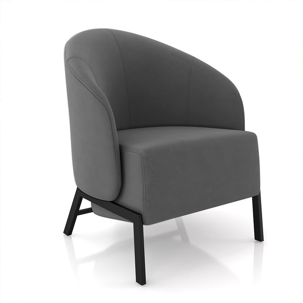 Kit 2 Poltronas Decorativa Sala De Estar Kenya Pés Em Ferro Veludo Preto/grafite G33 - Gran Belo - 3