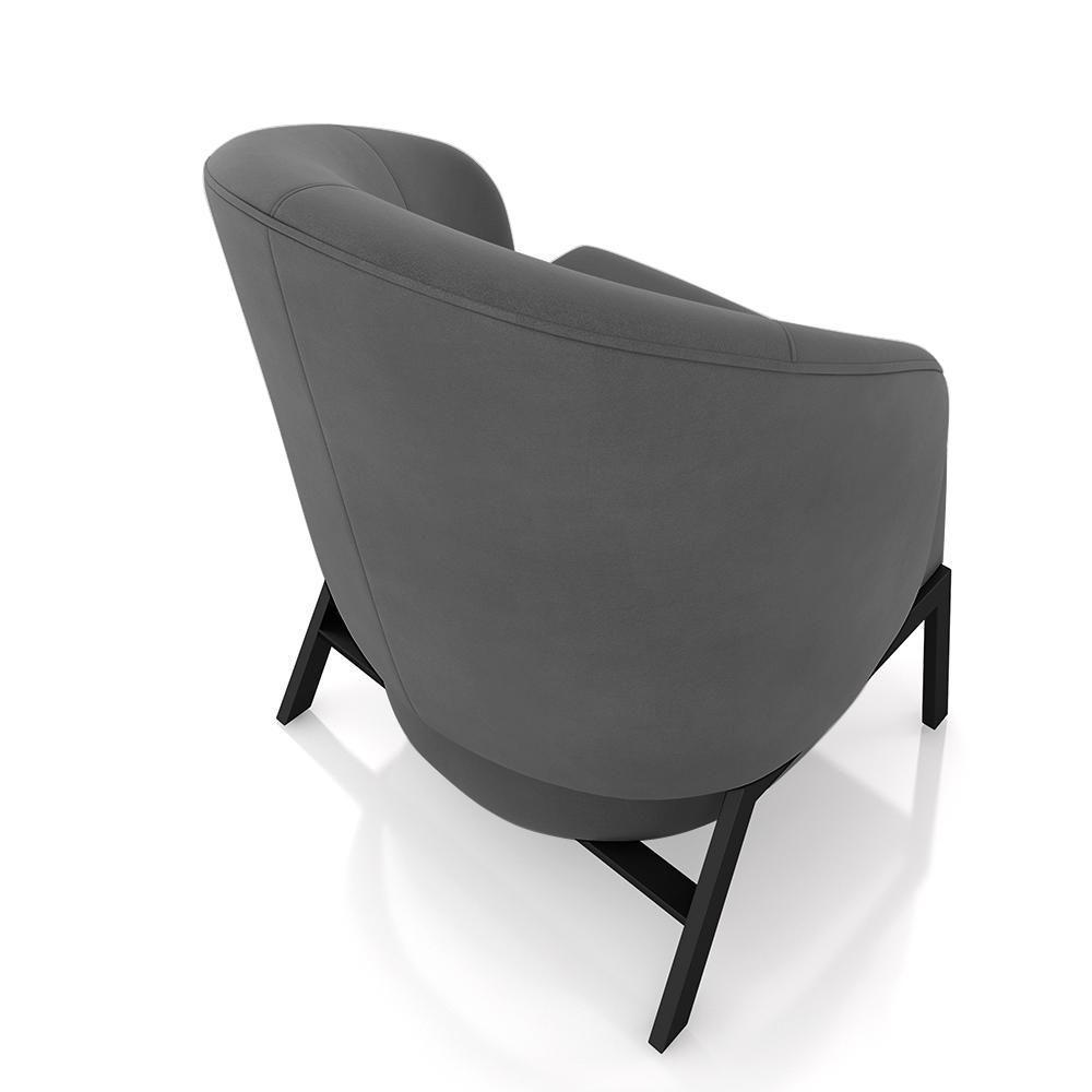 Kit 2 Poltronas Decorativa Sala De Estar Kenya Pés Em Ferro Veludo Preto/grafite G33 - Gran Belo - 5