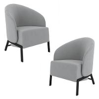 Kit 2 Poltronas Decorativa Sala De Estar Kenya Pés Em Ferro Veludo Preto/cinza G33 - Gran Belo - 1