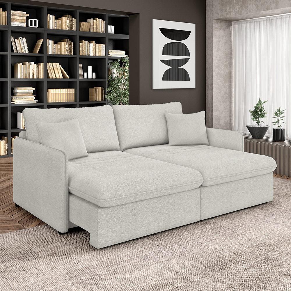 Sofá Reclinável E Retrátil Gandalf Bipartido 234cm Caixa Zero Com Almofadas Bouclê Cinza G33 - Gran - 1