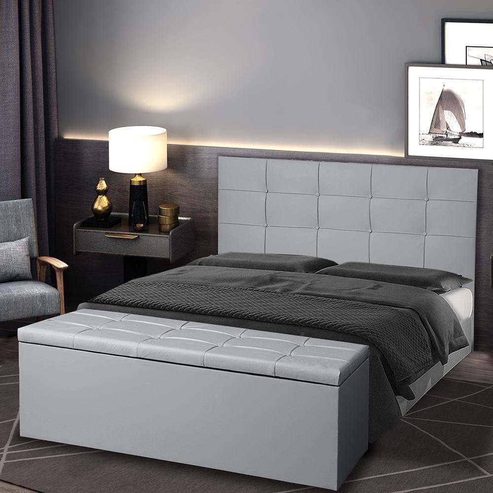 Kit Cabeceira E Calçadeira Baú Casal Queen 1,60m Roma Material Sintético Cinza Dal Poz Estofados - 4