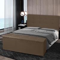 Kit Cabeceira E Calçadeira Baú Casal Queen 1,60m Berlim Suede Marrom Dal Poz Estofados - 4
