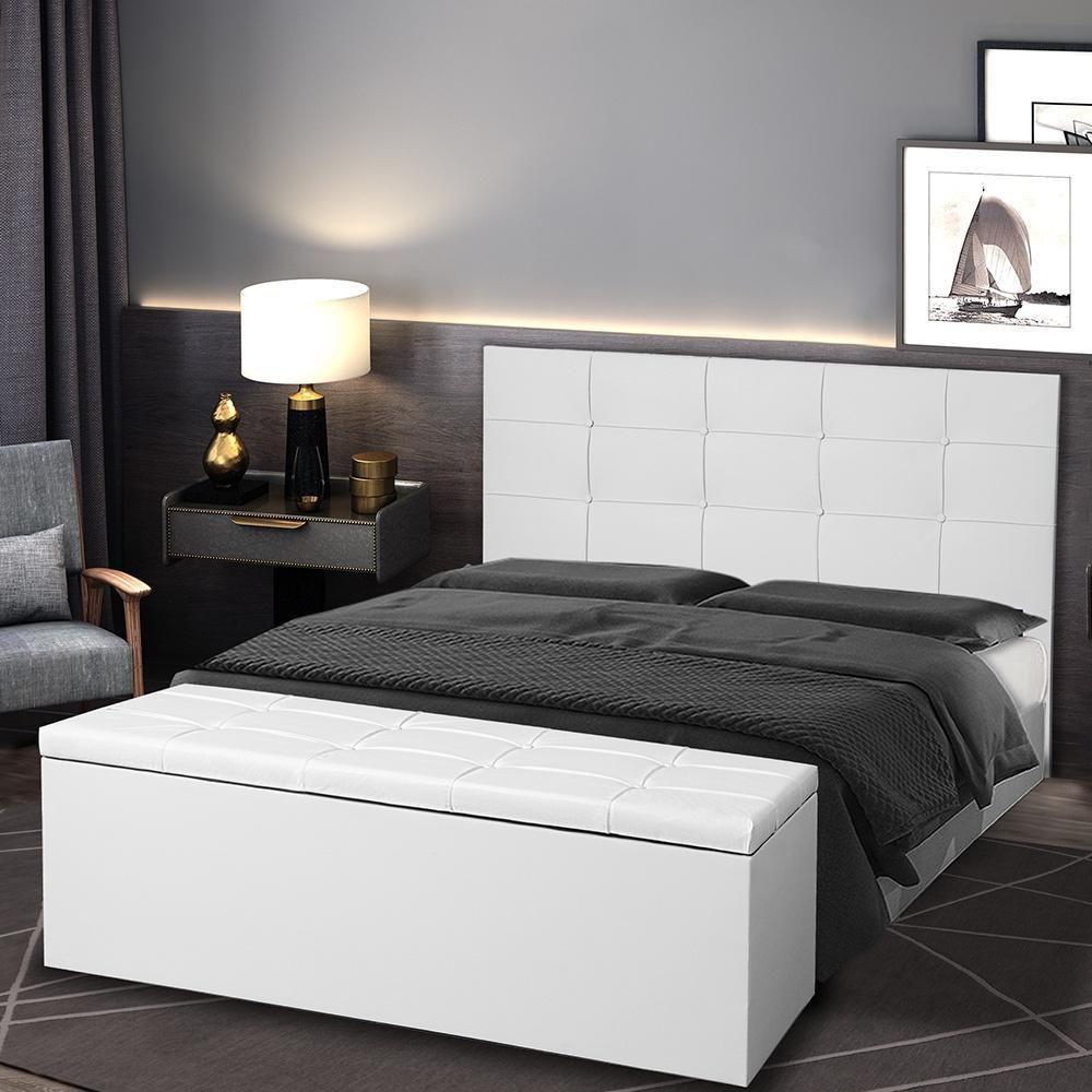 Kit Cabeceira E Calçadeira Baú Casal Queen 1,60m Roma Material Sintético Branco Dal Poz Estofados - 4