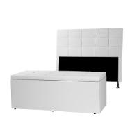 Kit Cabeceira E Calçadeira Baú Casal Queen 1,60m Roma Material Sintético Branco Dal Poz Estofados - 1