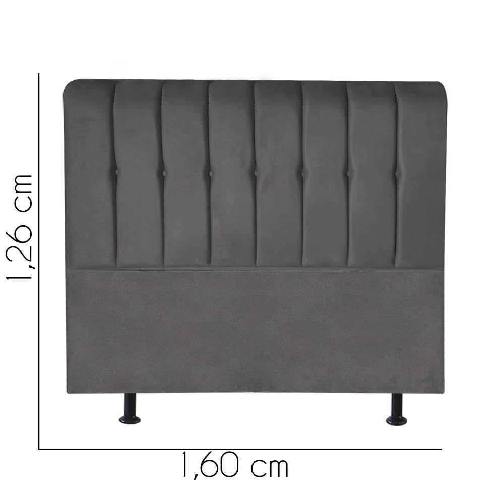 Cabeceira Estofada Kiara 160cm Queen Size Box Quarto Suede Cinza Escuro Grafite - Gat Magazine - 2