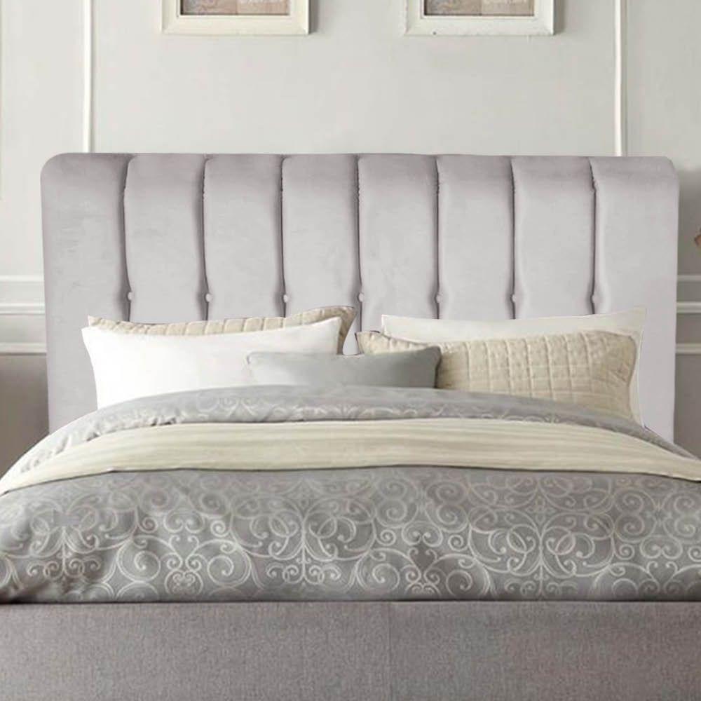 Cabeceira Estofada Kiara 195cm King Size Box Quarto Suede Cinza Claro - Gat Magazine - 1