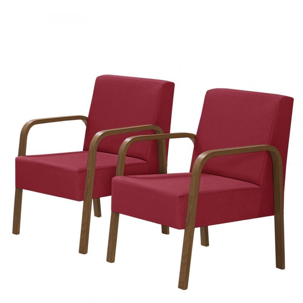 Kit 2 Poltronas Decorativas 1 Lugar Luna Braço Madeira D Salla Suede - 1