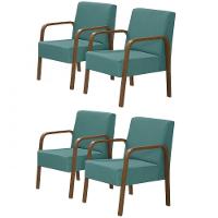 Kit 4 Poltronas Decorativas 1 Lugar Jade Braço Madeira D Salla Suede - 1