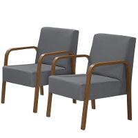 Kit 2 Poltronas Decorativas 1 Lugar Luna Braço Madeira D Salla Suede - 1