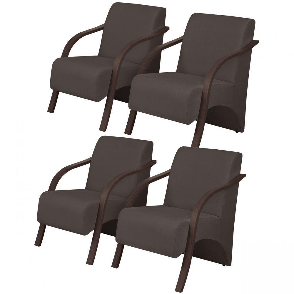 Kit 4 Poltronas Decorativas 1 Lugar Vênus Braço Pé Madeira D Salla Suede - 1