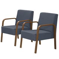 Kit 2 Poltronas Decorativas 1 Lugar Luna Braço Madeira D Salla Suede - 1