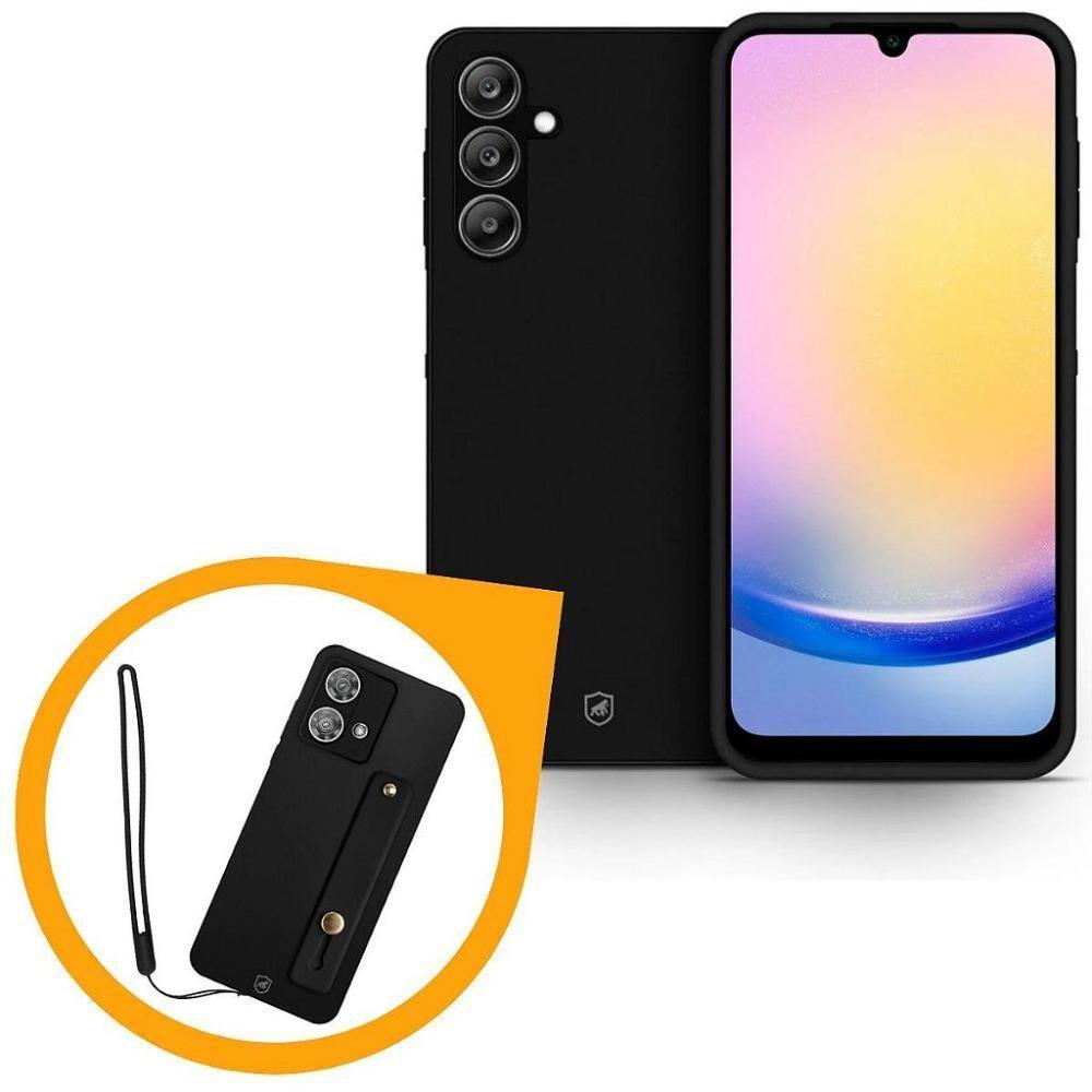 Kit Capa Silicon Veloz Para Samsung Galaxy A25 5g + Ring Socket + Cordão - Preto - Gshield - 1
