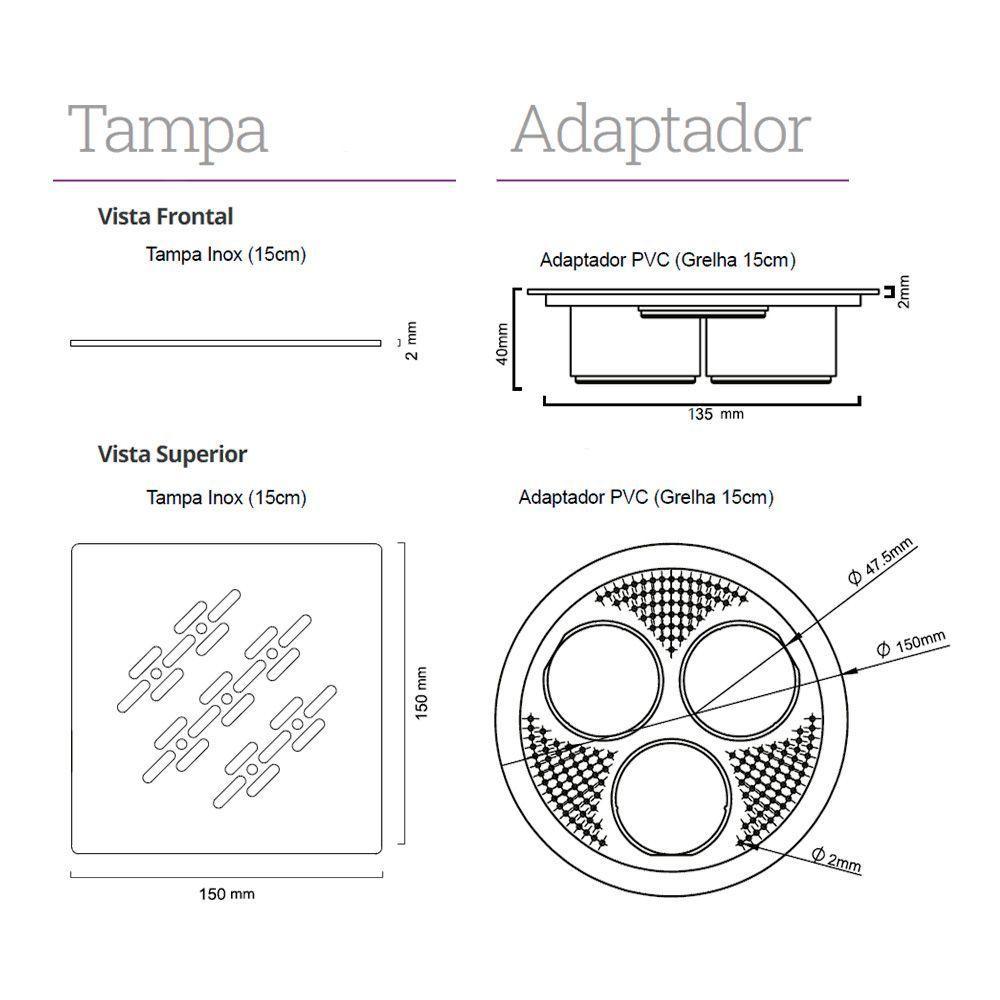 Grelha Para Ralo Linear Elleve Quadrada 4027 15x15 Gold - 2
