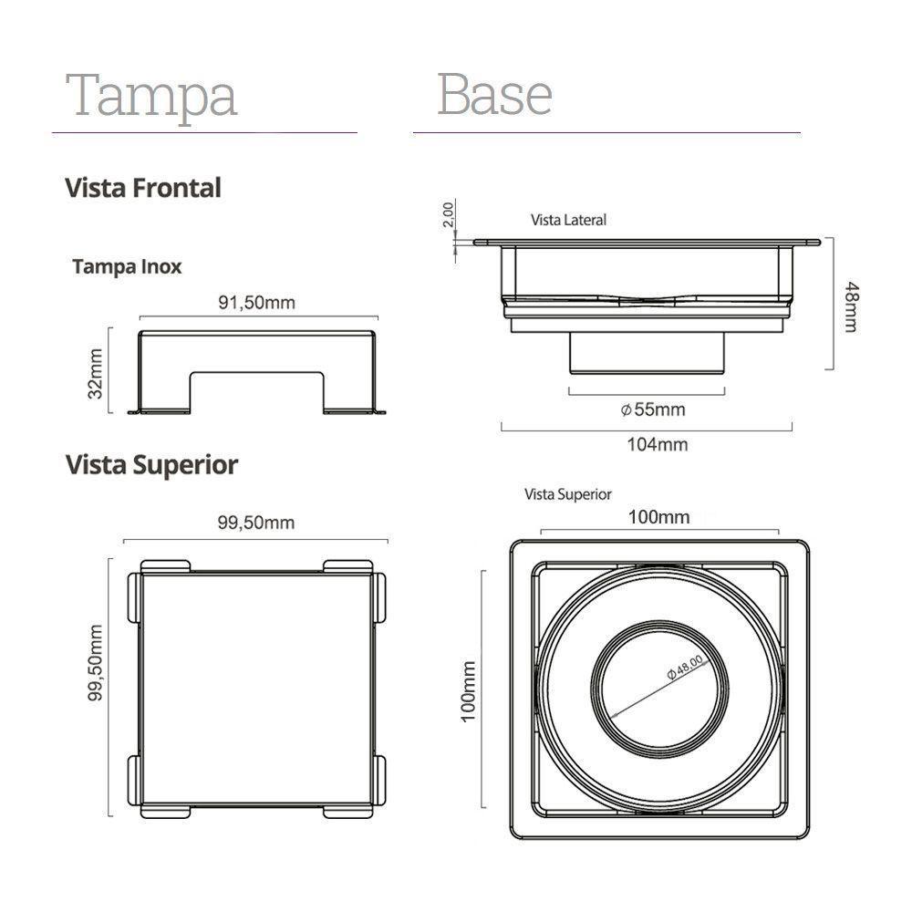 Ralo Linear Elleve Square 7342 10x10 Com Tampa Inox Inox 7342 - 2
