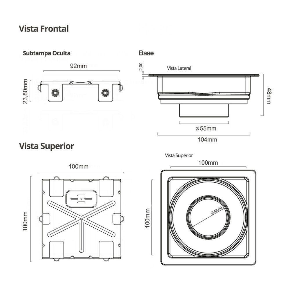 Ralo Linear Elleve Square 7343 10x10 Com Tampa Oculta 7343 - 2