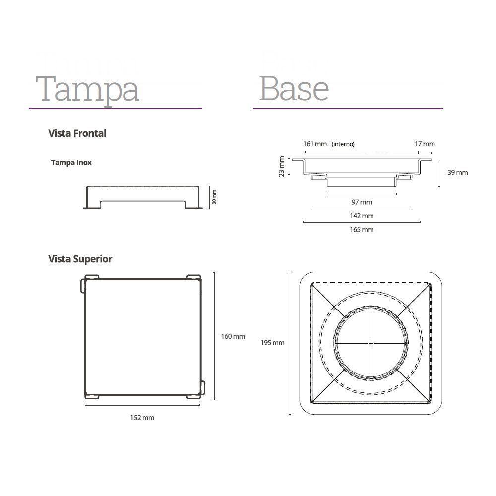 Ralo Linear Elleve Square 210 15x15 Com Tampa Inox Inox 210 - 2