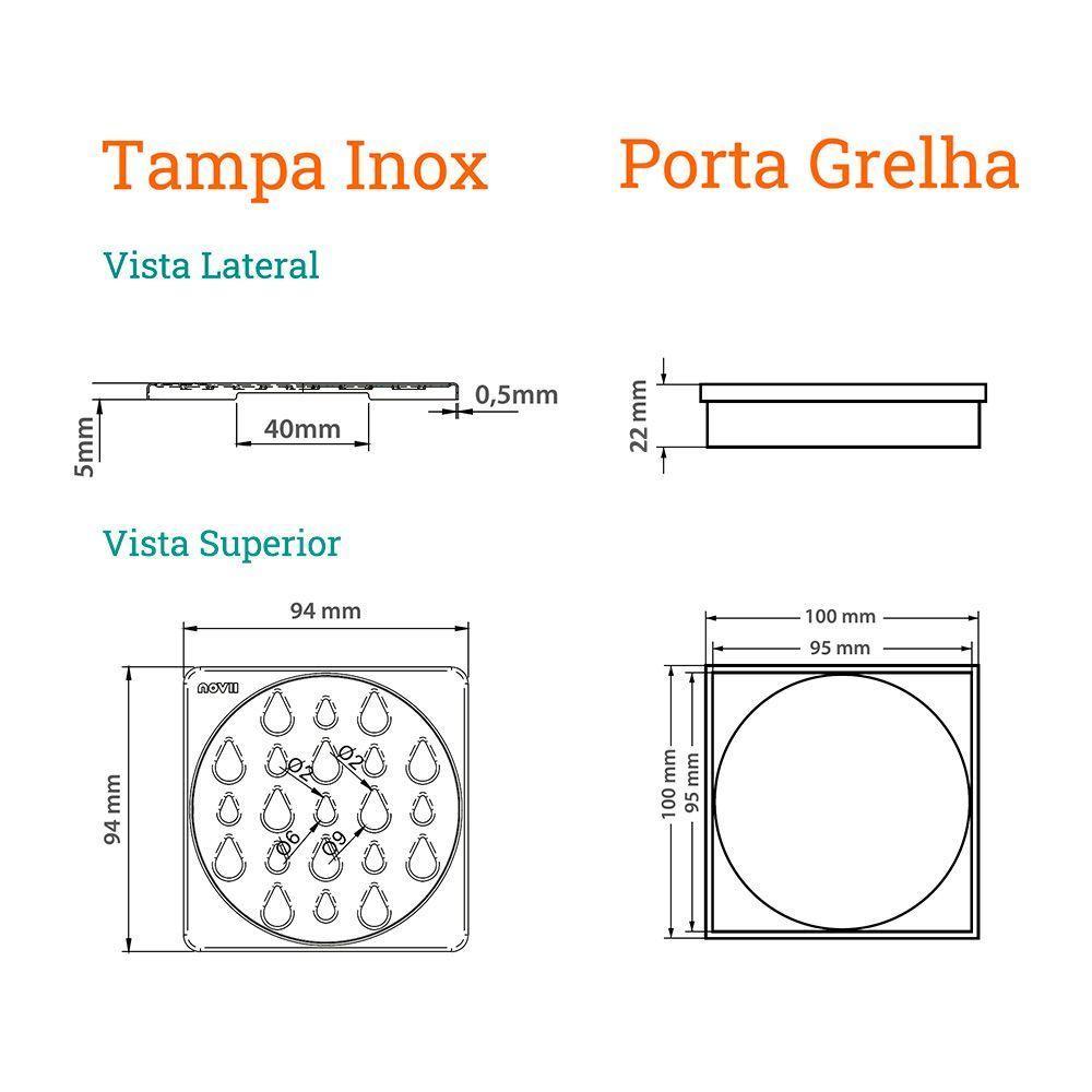Grelha Para Ralo Linear Novii Quadrada 5205 10x10 Aço Inox - 2