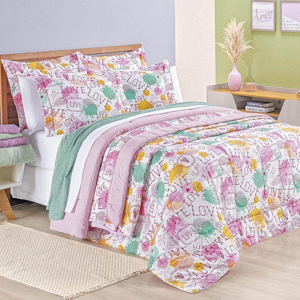Edredom Casal Padrão Amore Estampado 200 Fios 100% Algodão 3 Peças - 1