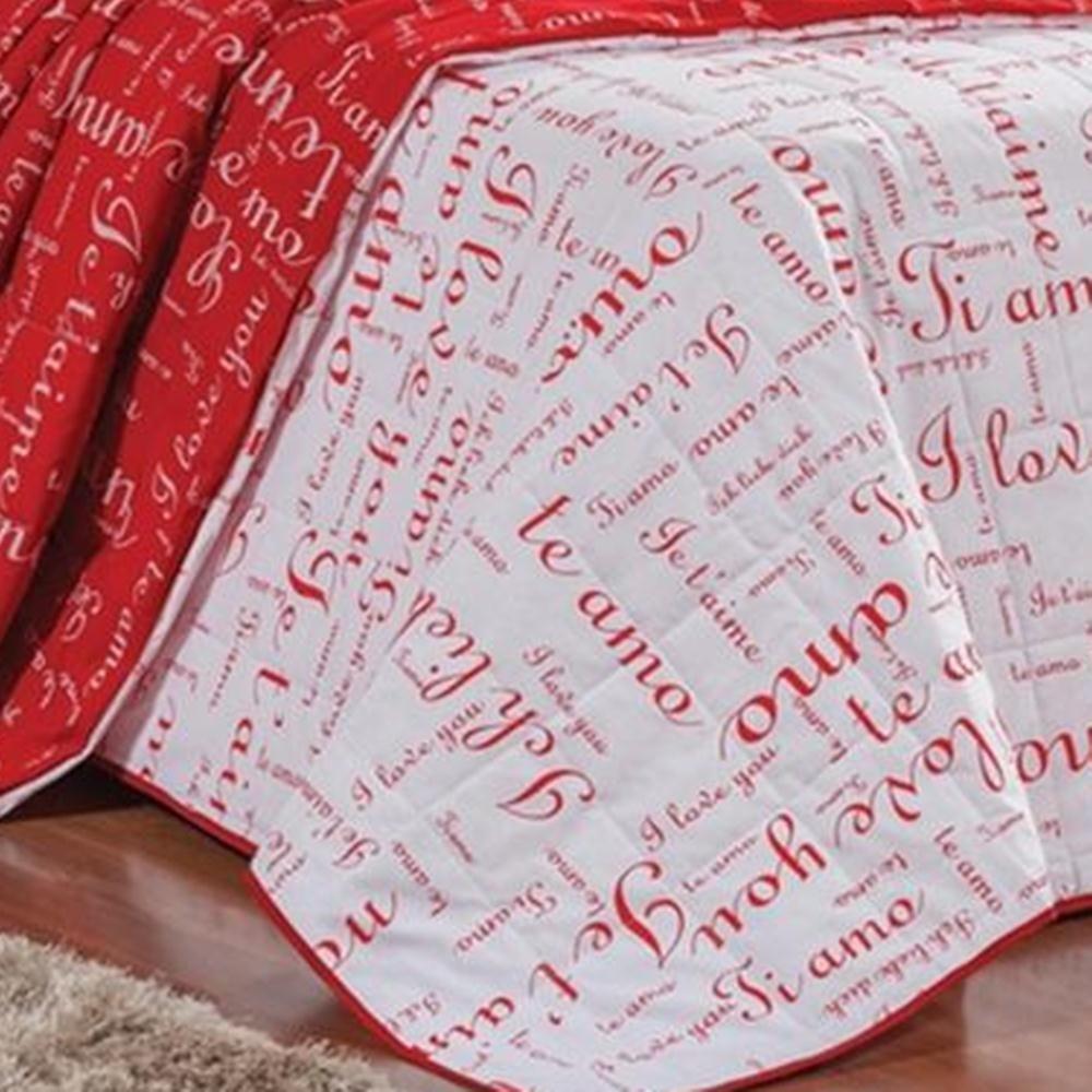 Cobre Leito Queen Te Amo Dupla Face 150 Fios Algodão 3 Peças - Vermelho/branco - 2