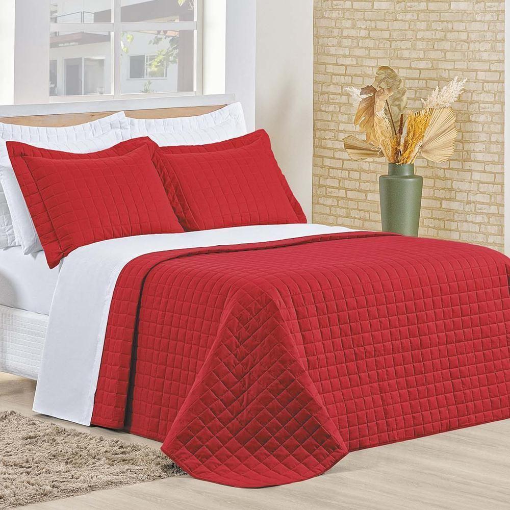 Cobre Leito Casal Padrão Montreal Algodão 150 Fios 3 Peças - Vermelho - 1